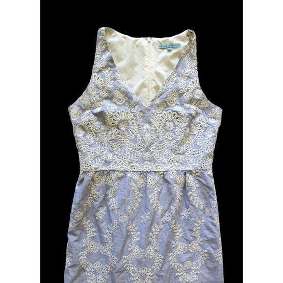 Antonio Melani Zuri Eyelet Embroidered Midi Dress Size 8/M Sleeveless Bluebell - Picture 8 of 11